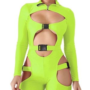 Green sporty buckle jumpsuit